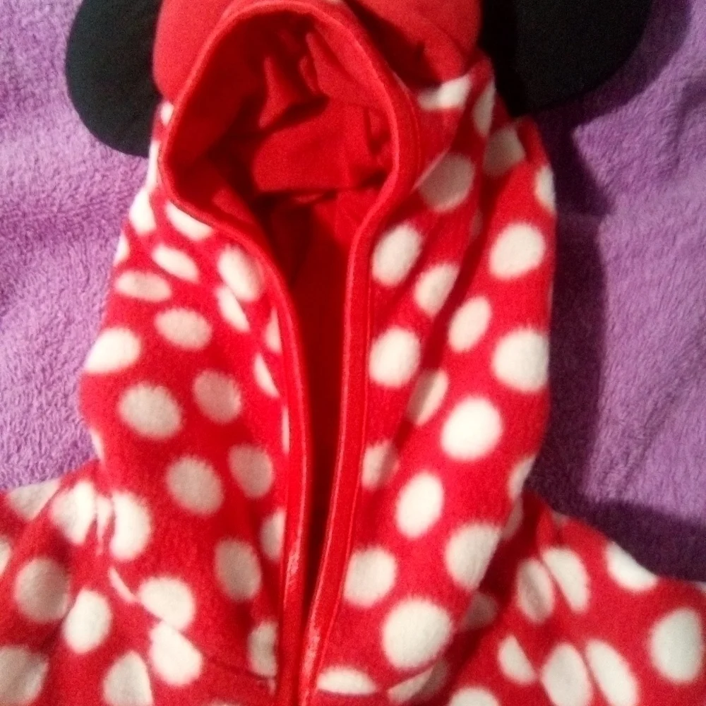 DISNEY parks hooded fleece Minnie mouse onesie. Size 6 months